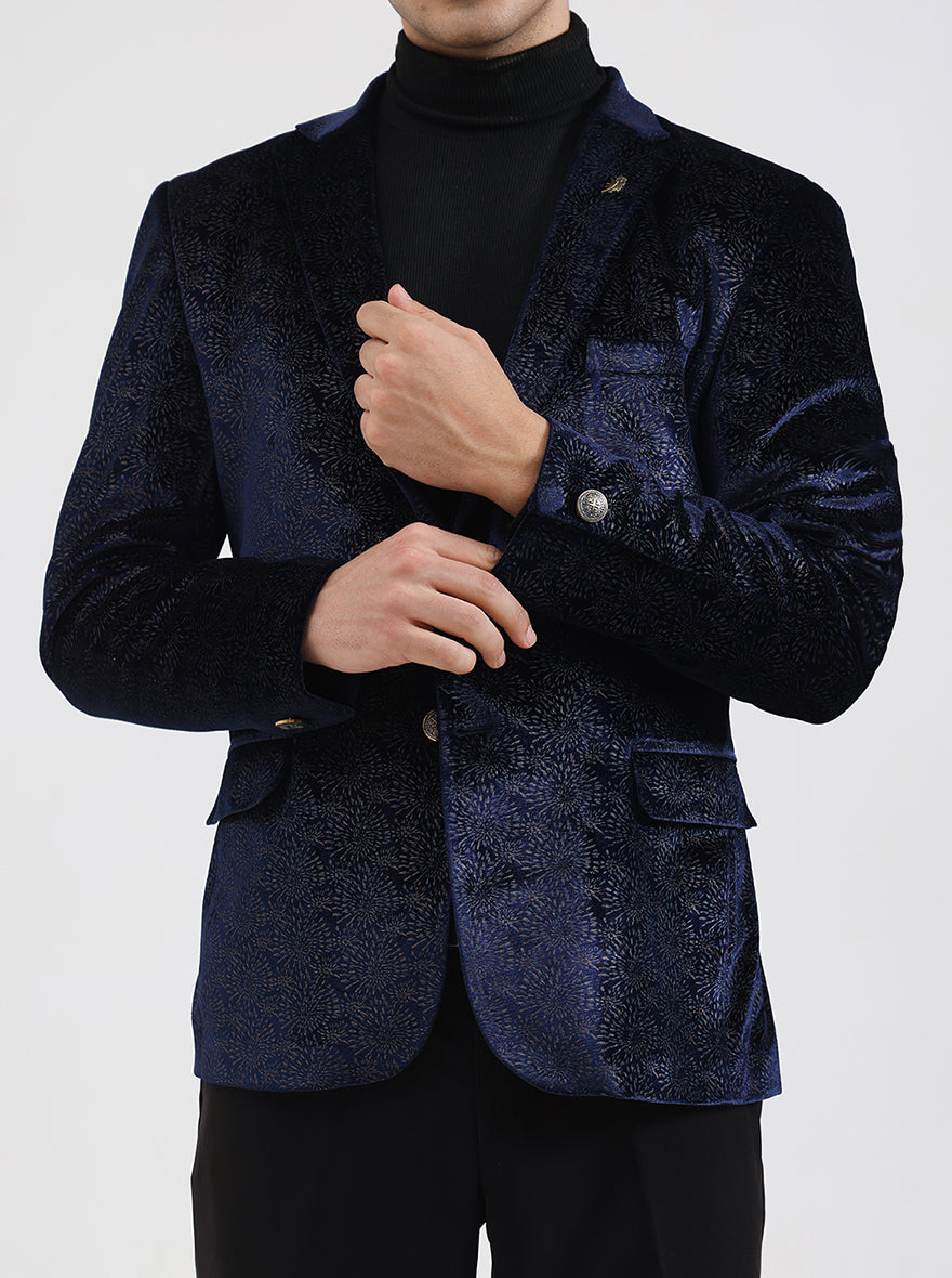 Royal Blue Solid Regular Fit Blazer | JB Studio