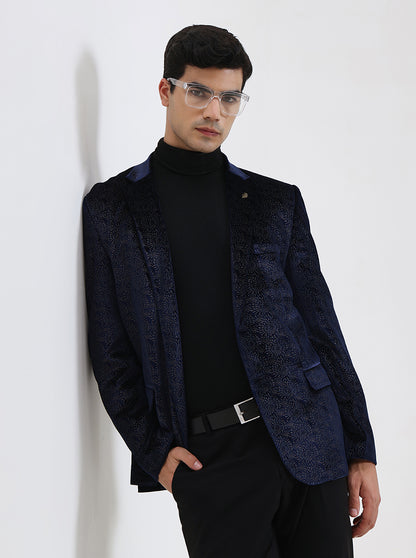 Royal Blue Solid Regular Fit Blazer | JB Studio