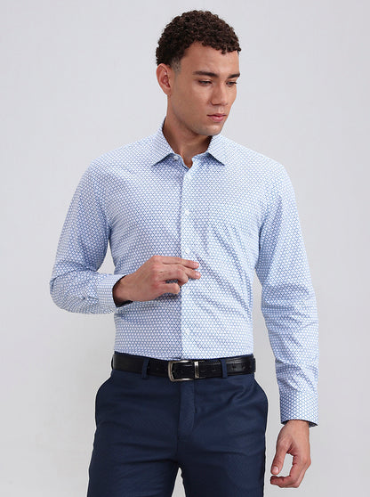 White & Blue Printed Regular Fit Formal Shirt | JadeBlue