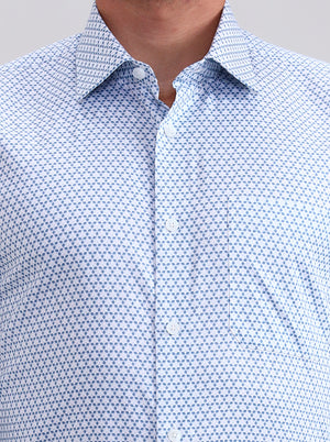 White & Blue Printed Regular Fit Formal Shirt | JadeBlue