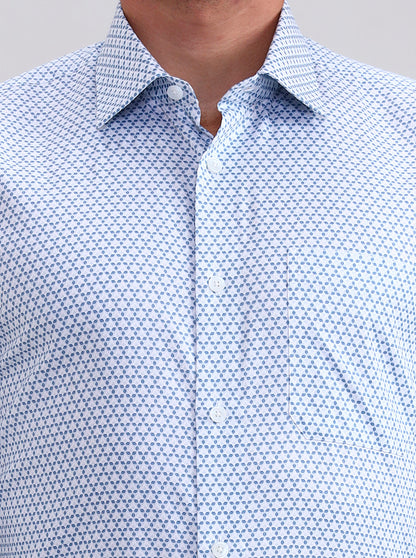 White & Blue Printed Regular Fit Formal Shirt | JadeBlue