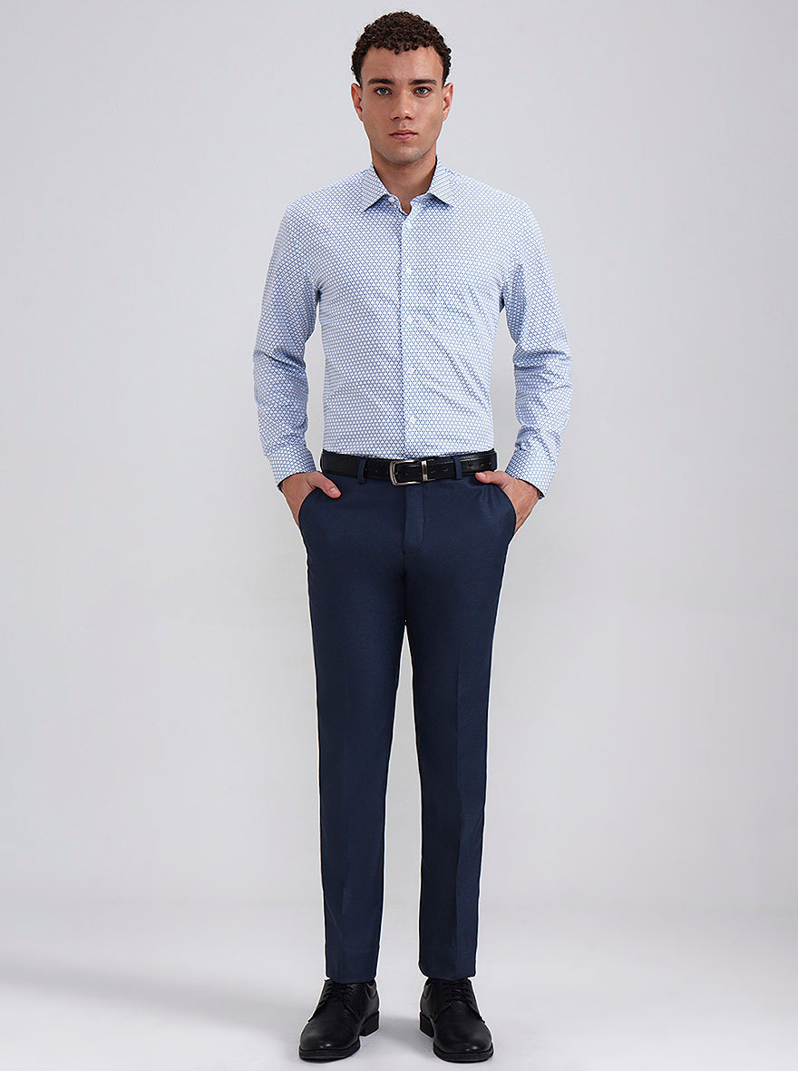 White & Blue Printed Regular Fit Formal Shirt | JadeBlue