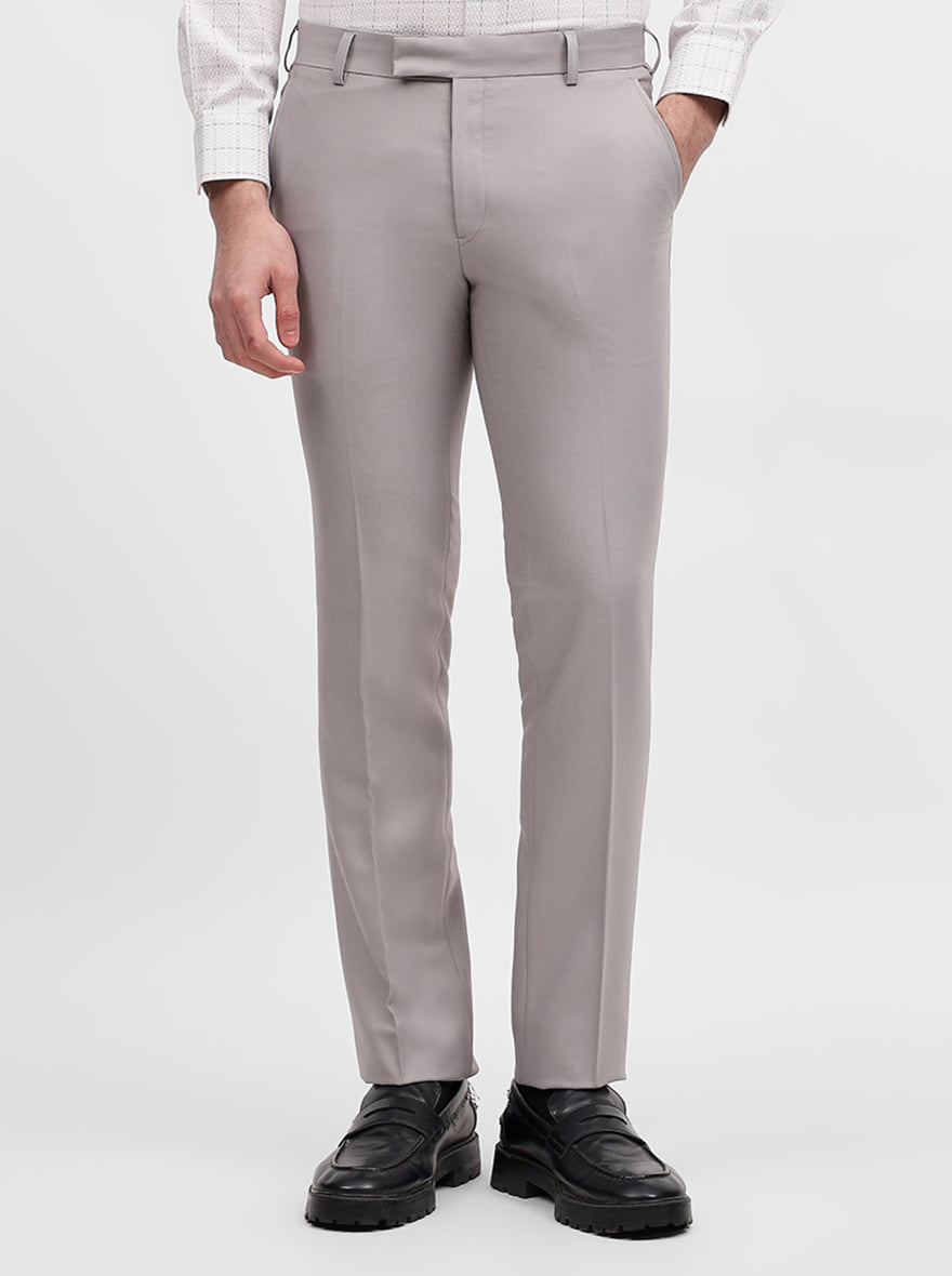 Light Grey Solid Slim Fit Formal Trouser | Metal