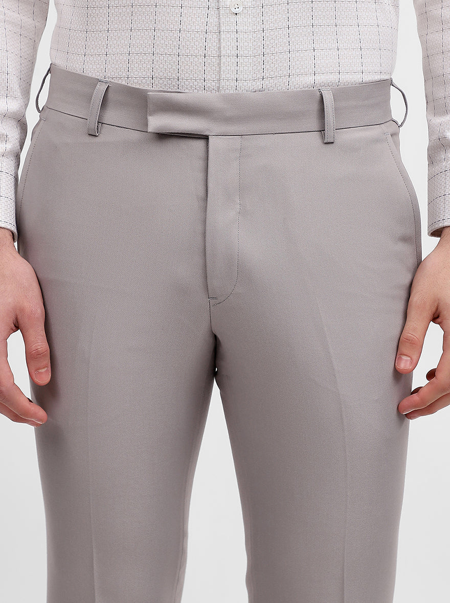 Light Grey Solid Slim Fit Formal Trouser | Metal