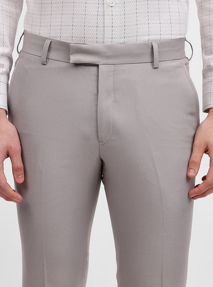 Light Grey Solid Slim Fit Formal Trouser | Metal