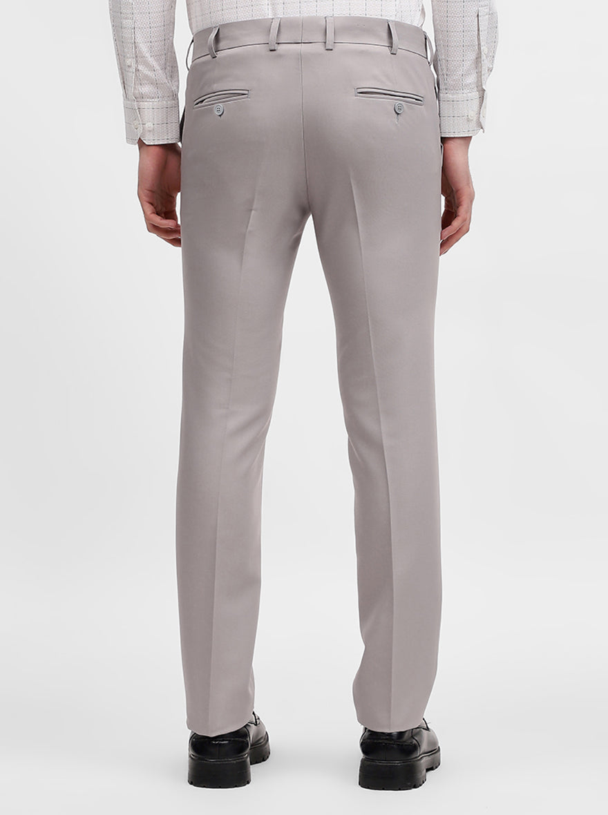 Light Grey Solid Slim Fit Formal Trouser | Metal