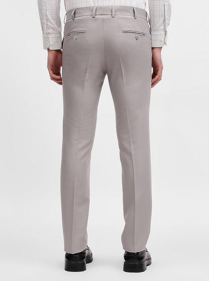 Light Grey Solid Slim Fit Formal Trouser | Metal