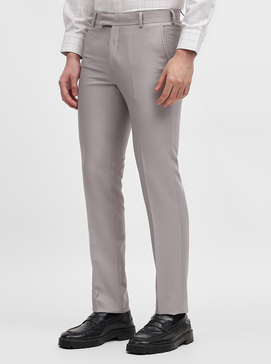 Light Grey Solid Slim Fit Formal Trouser | Metal