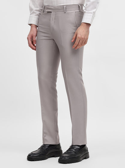 Light Grey Solid Slim Fit Formal Trouser | Metal