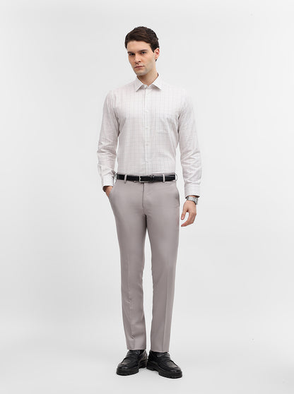 Light Grey Solid Slim Fit Formal Trouser | Metal