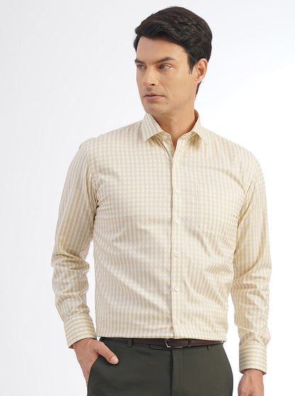 Light Yellow Checked Regular Fit Formal Shirt | JadeBlue