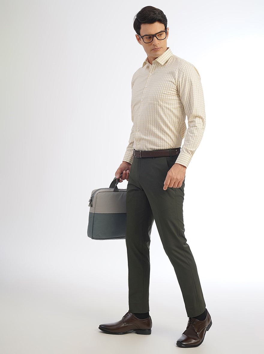 Light Yellow Checked Regular Fit Formal Shirt | JadeBlue