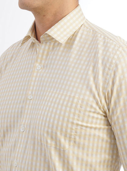 Light Yellow Checked Regular Fit Formal Shirt | JadeBlue