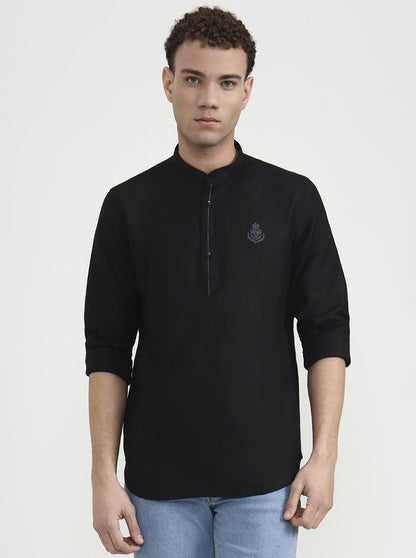 Black Solid Slim Fit Party Wear Kurta | Wyre
