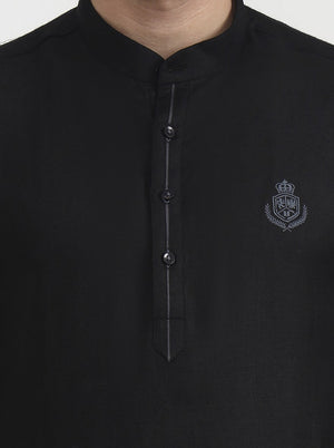 Black Solid Slim Fit Party Wear Kurta | Wyre