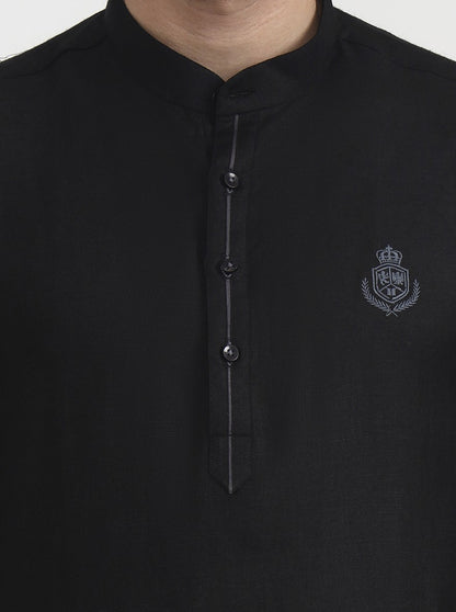 Black Solid Slim Fit Party Wear Kurta | Wyre