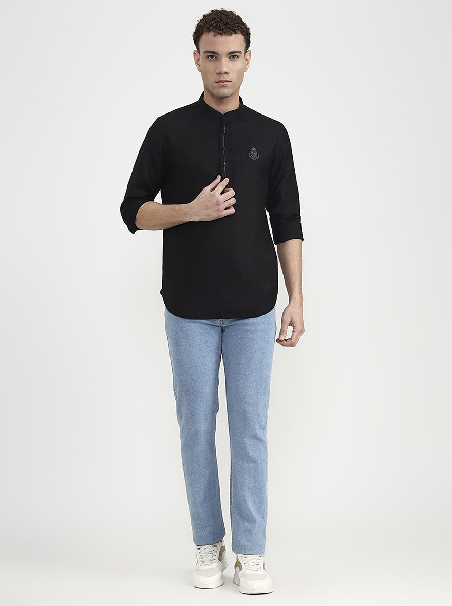Black Solid Slim Fit Party Wear Kurta | Wyre