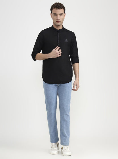 Black Solid Slim Fit Party Wear Kurta | Wyre