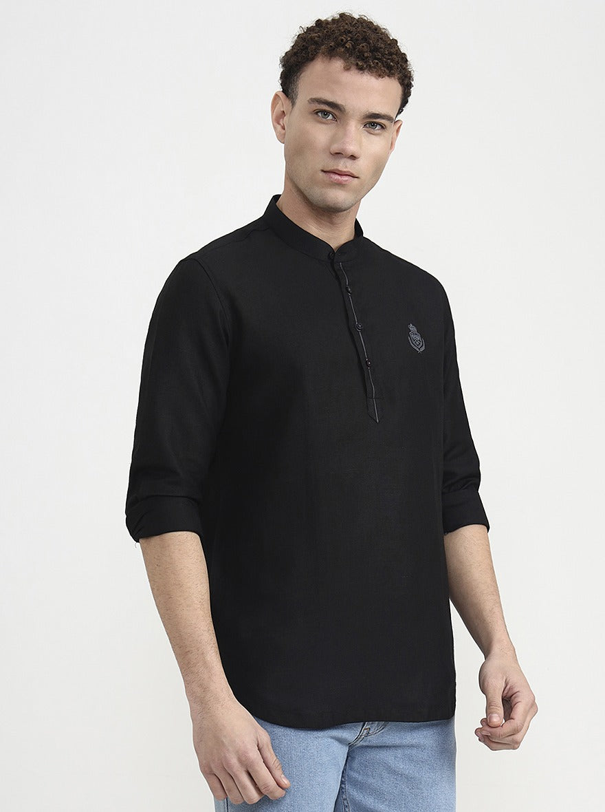 Black Solid Slim Fit Party Wear Kurta | Wyre