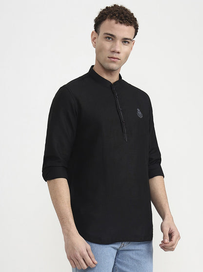 Black Solid Slim Fit Party Wear Kurta | Wyre