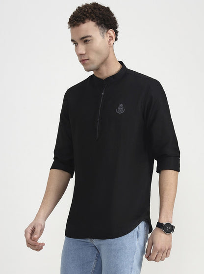 Black Solid Slim Fit Party Wear Kurta | Wyre