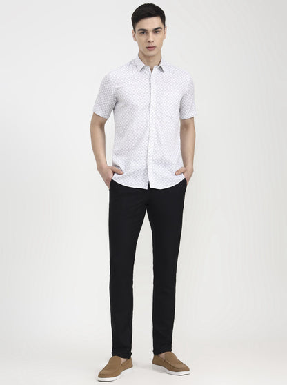 White Printed Tailored Fit Semi Casual Shirt | JadeBlue