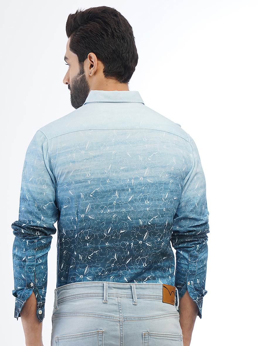 Blue Printed Slim Fit Casual Shirt | JadeBlue