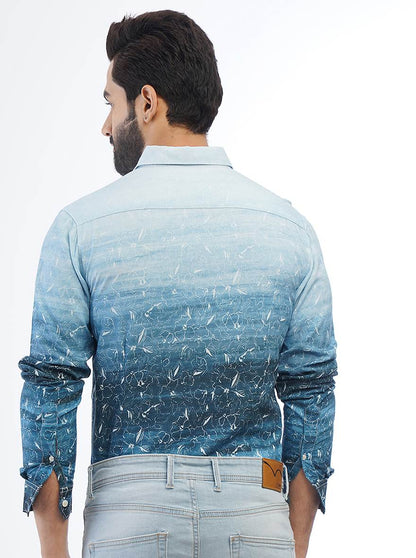 Blue Printed Slim Fit Casual Shirt | JadeBlue