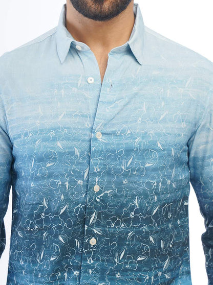 Blue Printed Slim Fit Casual Shirt | JadeBlue