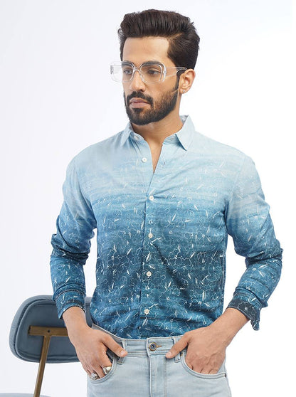 Blue Printed Slim Fit Casual Shirt | JadeBlue