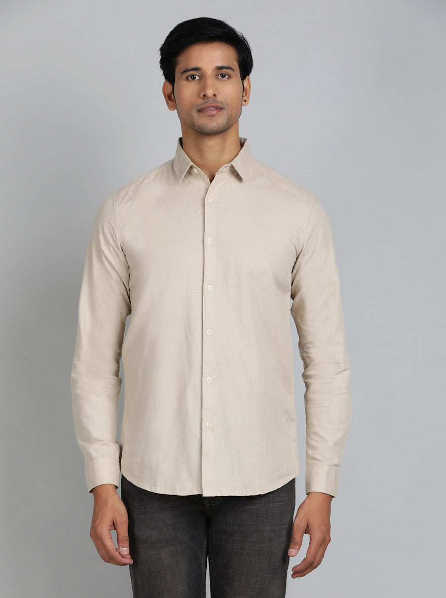 Beige Solid Slim Fit Casual Shirt | JadeBlue
