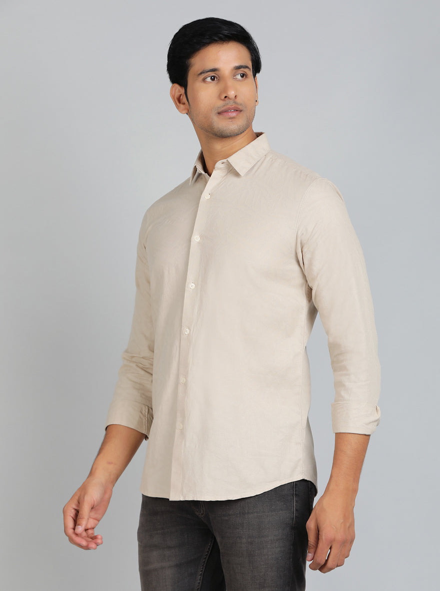 Beige Solid Slim Fit Casual Shirt | JadeBlue