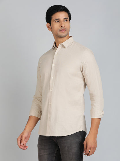 Beige Solid Slim Fit Casual Shirt | JadeBlue