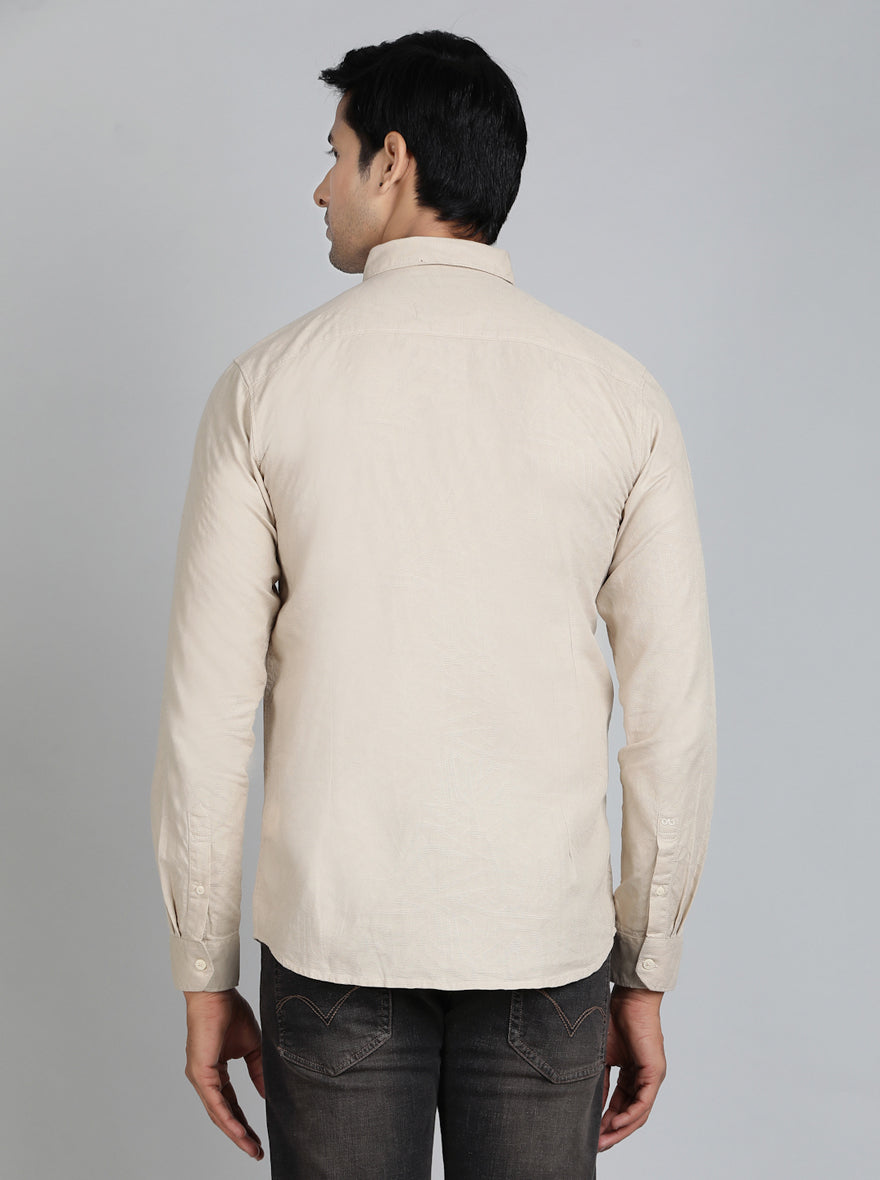 Beige Solid Slim Fit Casual Shirt | JadeBlue