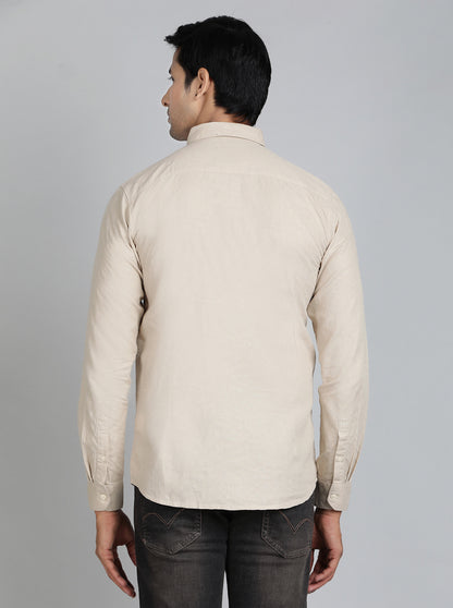 Beige Solid Slim Fit Casual Shirt | JadeBlue