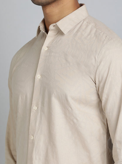 Beige Solid Slim Fit Casual Shirt | JadeBlue