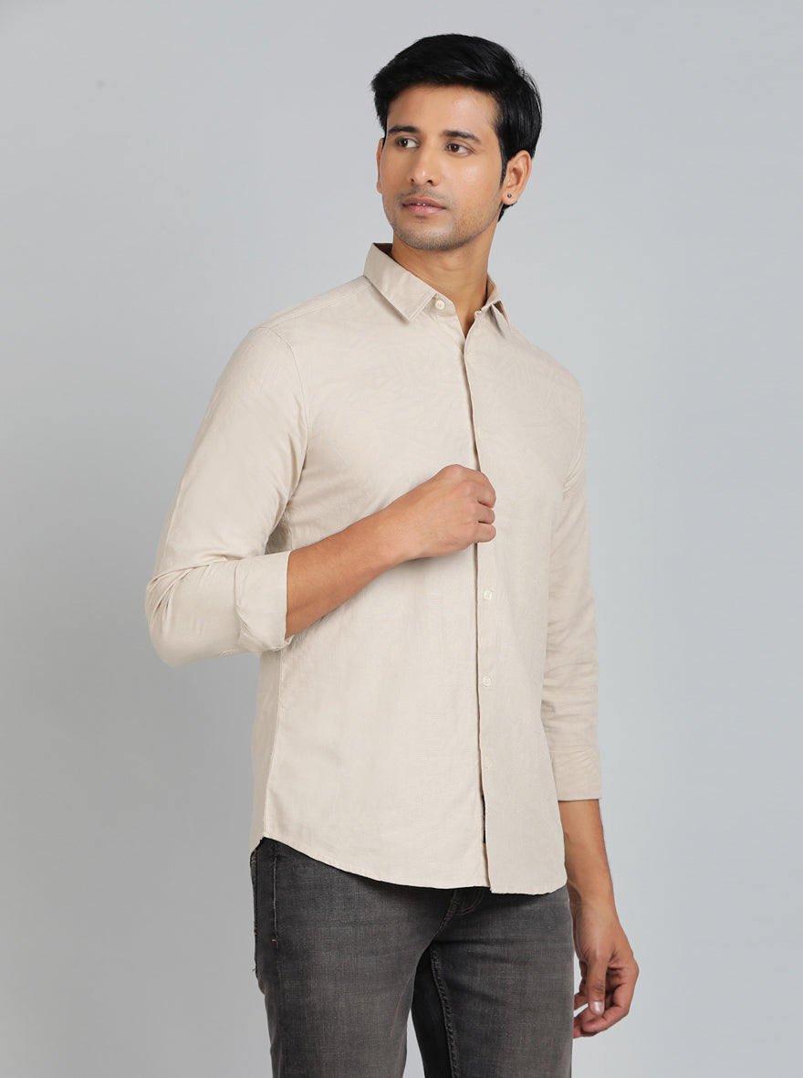 Beige Solid Slim Fit Casual Shirt | JadeBlue