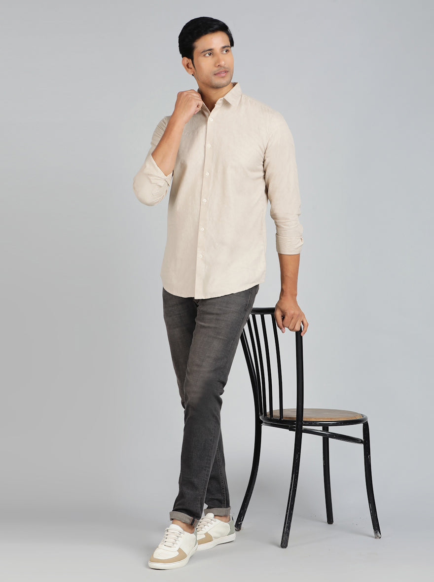 Beige Solid Slim Fit Casual Shirt | JadeBlue