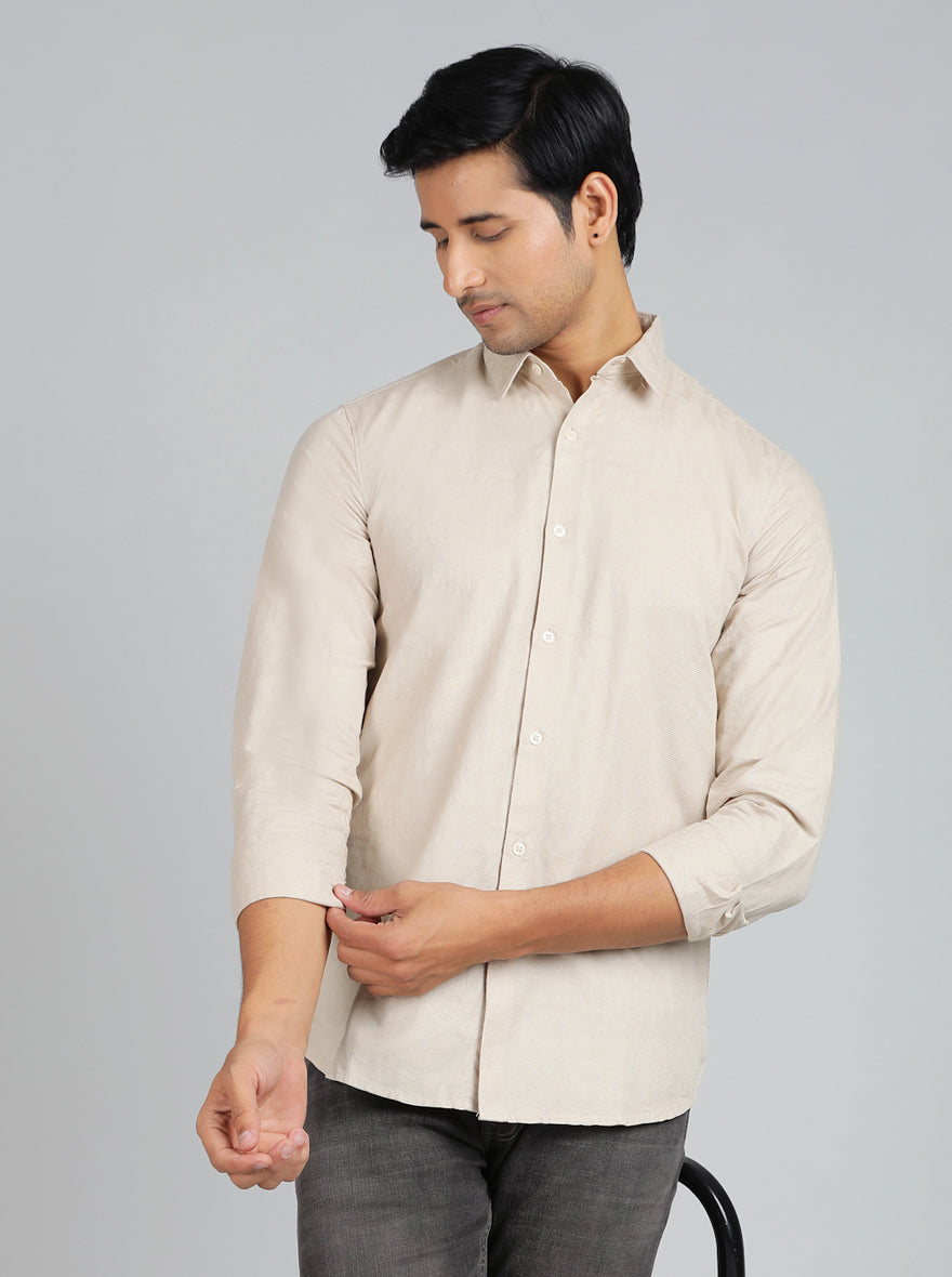 Beige Solid Slim Fit Casual Shirt | JadeBlue