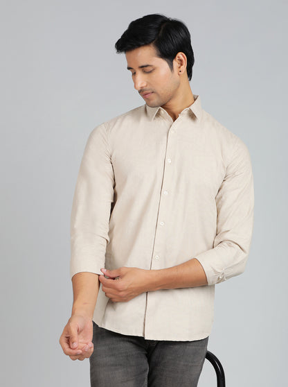 Beige Solid Slim Fit Casual Shirt | JadeBlue