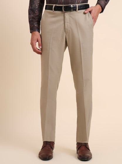 Fawn Solid Slim Fit Formal Trouser | Greenfibre