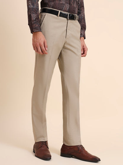 Fawn Solid Slim Fit Formal Trouser | Greenfibre