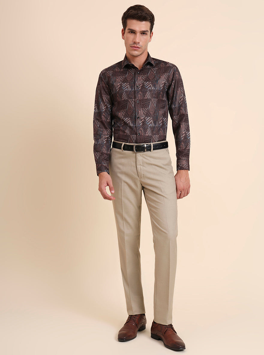 Fawn Solid Slim Fit Formal Trouser | Greenfibre