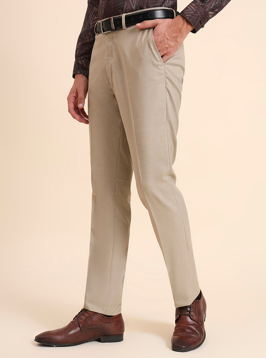 Fawn Solid Slim Fit Formal Trouser | Greenfibre