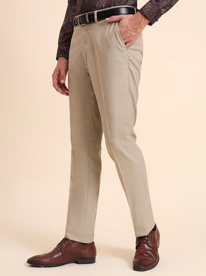 Fawn Solid Slim Fit Formal Trouser | Greenfibre