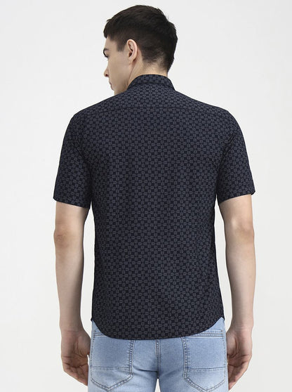 Black Printed Tailored Fit Semi Casual Shirt | JadeBlue