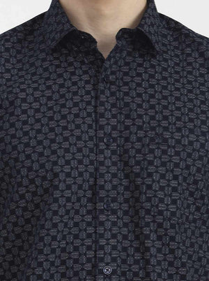 Black Printed Tailored Fit Semi Casual Shirt | JadeBlue