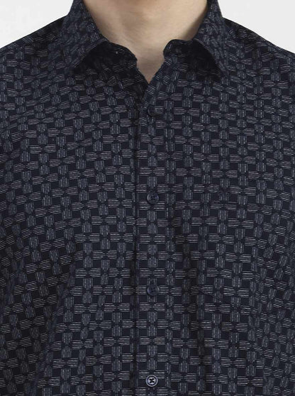 Black Printed Tailored Fit Semi Casual Shirt | JadeBlue