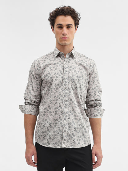 Grey & Black Printed Tailored Fit Semi Casual Shirt | JadeBlue