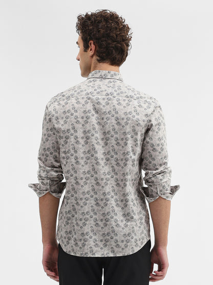 Grey & Black Printed Tailored Fit Semi Casual Shirt | JadeBlue